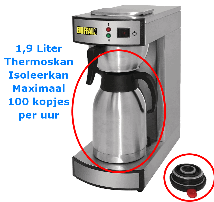 los van Wrok Circulaire RVS Thermoskan 1,9 liter - Koffie, Thee, Heetwater - HORESHOP